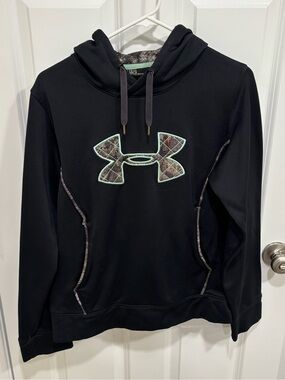 Under Armour HeatGear Black Camo Teal Pullover Hoodie Womens U.S. Large